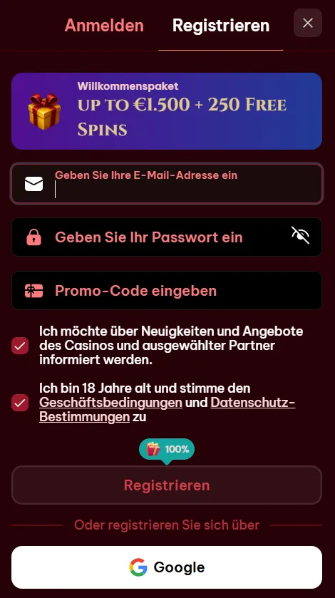 Konto erstellen und Registrierung bei Spinogambino Casino